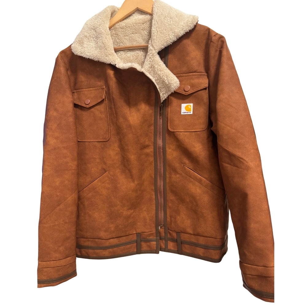 Carhartt Men's L Brown Sherpa Lined Jacket Workwear Utility Full Zip Heritage